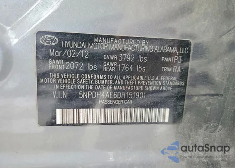 2013 Hyundai Elantra Gls from USA, damaged, VIN 5NPDH4AE6DH151901